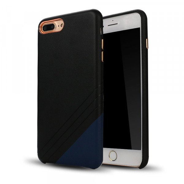 Wholesale iPhone 8 Plus / 7 Plus Cool Striped Armor PU Leather Case (Black Blue)